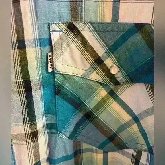 Levi’s Strauss &‎ co, men’s plaid double breasted snap up shirt. XL - Picture 4 of 7